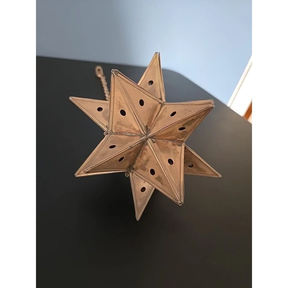 Vtg. Moravian Star Pierced Metal Votive Candle Pendant Hanging Light 6